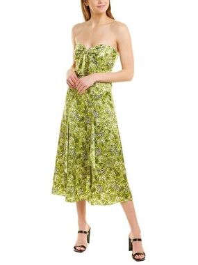 Cinq a Cept Green Silk Floral Dress with Spaghetti Straps